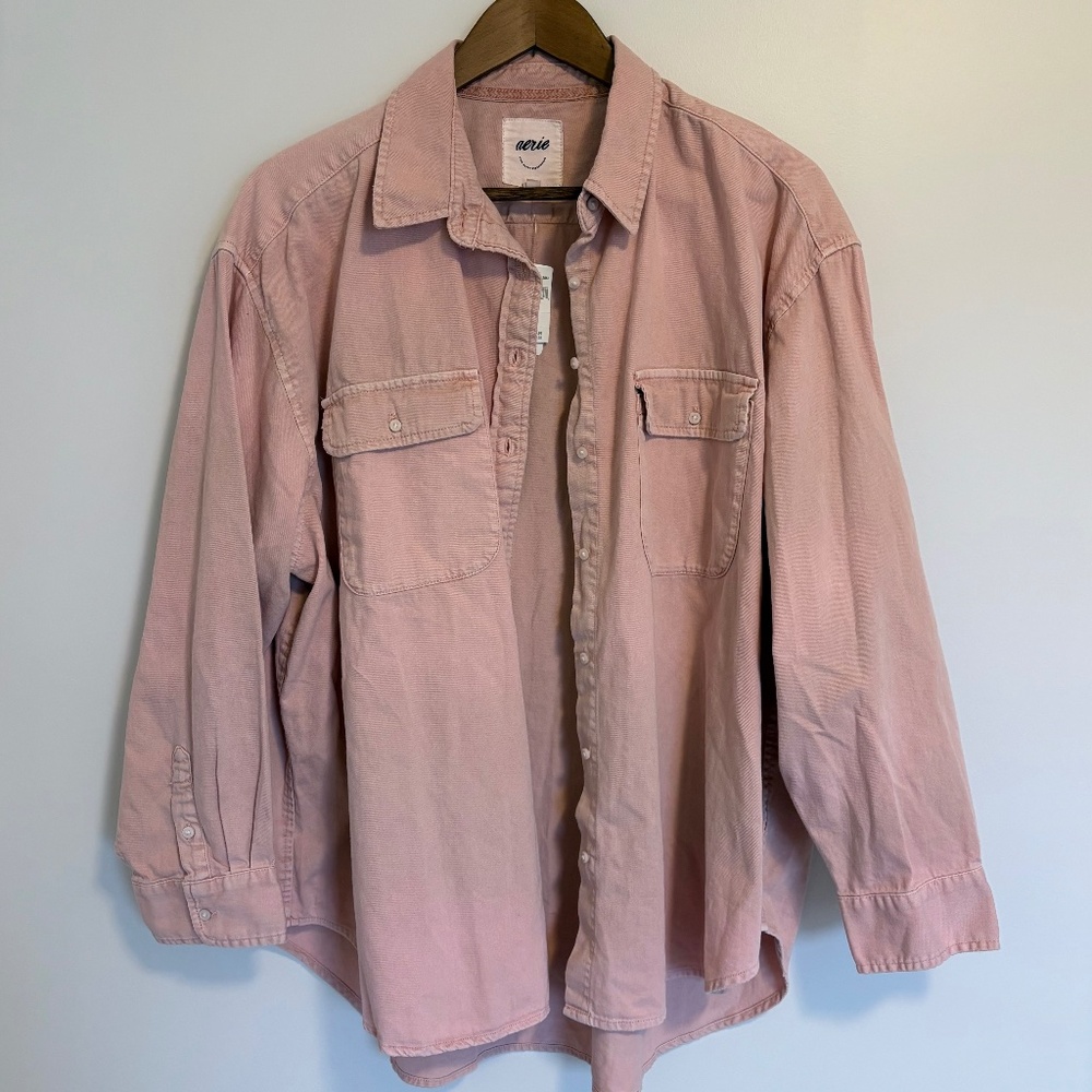 aerie Pink Button-Down Utility Shirt